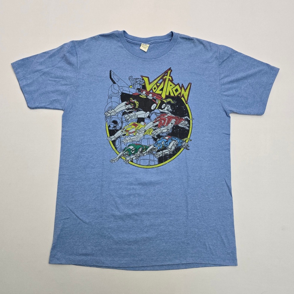 Soft Spun Voltron Vintage Graphic T-Shirt Mens Large Blue Heathered Short Sleeve